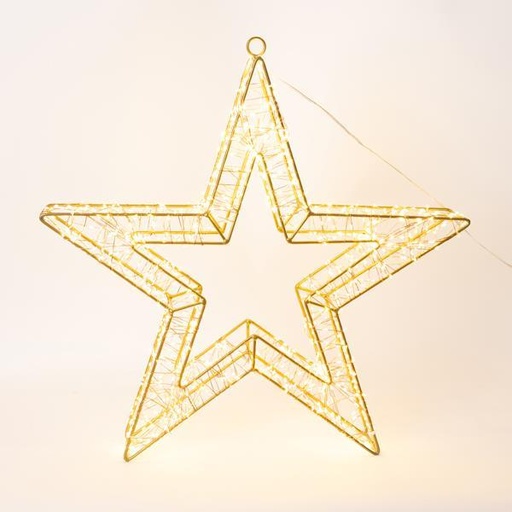 [600-22530] ESTRELLA ILUMINADA DE 50 cm, 1200 LED, ADAPTADOR DE 31 V, TEMPORIZADOR, ESTRUCTURA DE METAL BRONCE, CABLE DE COBRE BRONCE, LED BLANCO CÁLIDO, CABLE DE 5 m, IP44