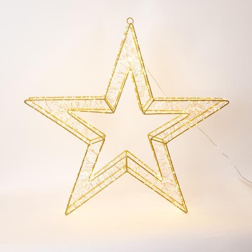 [600-22531] ESTRELLA ILUMINADA DE 70 cm, 1680 LED, ADAPTADOR DE 31 V, TEMPORIZADOR, ESTRUCTURA DE METAL BRONCE, CABLE DE COBRE BRONCE, LED BLANCO CÁLIDO, CABLE DE 5 m, IP44