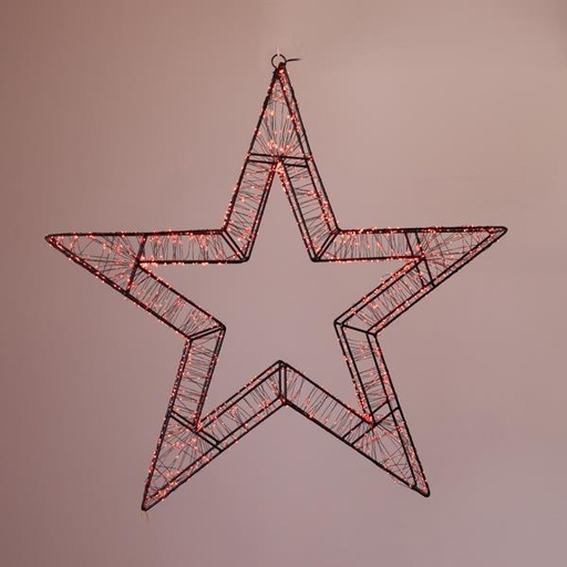 [600-22536] ESTRELLA ILUMINADA DE 50 cm, 1200 LED, ADAPTADOR DE 31 V, TEMPORIZADOR, ESTRUCTURA DE METAL NEGRO, CABLE DE COBRE NEGRO, LED ROJO, CABLE DE 5 m, IP44