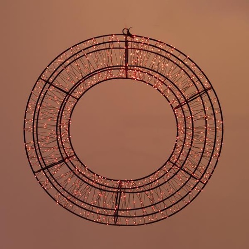 [600-22538] Guirnalda luminosa de 38 cm, 720 LED, adaptador de 12 V, temporizador, estructura metálica negra, cable de cobre negro, LED rojo, cable de 5 m, IP44