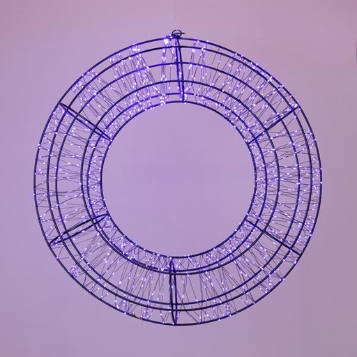 [600-22542] Guirnalda luminosa de 38 cm, 720 LED, adaptador de 12 V, temporizador, estructura metálica negra, cable de cobre negro, LED morado, cable de 5 m, IP44