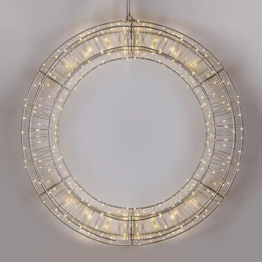[600-22545] Guirnalda luminosa de 50 cm, 360 LED, adaptador de 4,5 V, temporizador, estructura de metal plateado, cable de cobre plateado, LED blanco cálido, cable de 5 m, IP44