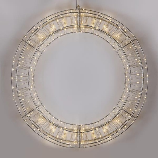 [600-22546] Guirnalda luminosa de 70 cm, 600 LED, adaptador de 4,5 V, temporizador, estructura de metal plateado, cable de cobre plateado, LED blanco cálido, cable de 5 m, IP44