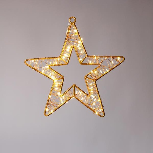 [600-22552] ESTRELLA ILUMINADA DE 23 cm, 80 MINI LED, ADAPTADOR DE 4,5 V, ESTRUCTURA DE METAL BRONCE, CABLE DE COBRE BRONCE, 70 MINI LED BLANCO CÁLIDO Y 10 MINI LED FLASH BLANCO CÁLIDO, CABLE DE 5 m, IP44