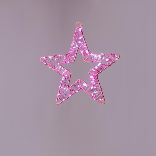 [600-22553] ESTRELLA ILUMINADA 23 cm, 80 MINI LED, ADAPTADOR 4,5 V, MARCO METÁLICO ROSA, CABLE DE COBRE ROSA, MINI LED ROSA, CABLE DE CONDUCCIÓN 5 m, IP44