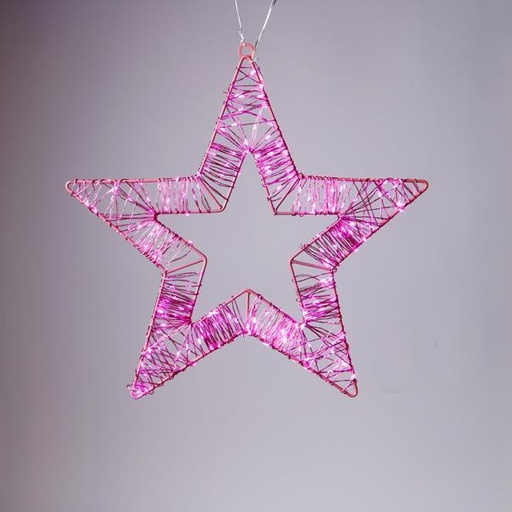 [600-22555] ESTRELLA ILUMINADA 35 cm, 200 MINI LED, ADAPTADOR 4,5 V, MARCO METÁLICO ROSA, CABLE DE COBRE ROSA, MINI LED ROSA, CABLE DE CONDUCCIÓN 5 m, IP44
