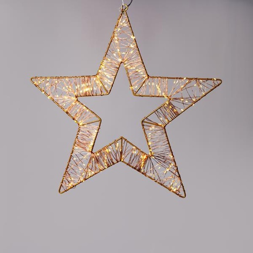 [600-22556] ESTRELLA ILUMINADA DE 45 cm, 260 MINI LED, ADAPTADOR DE 4,5 V, ESTRUCTURA DE METAL BRONCE, CABLE DE COBRE BRONCE, 230 MINI LED BLANCO CÁLIDO Y 30 MINI LED FLASH BLANCO CÁLIDO, CABLE DE 5 m, IP44