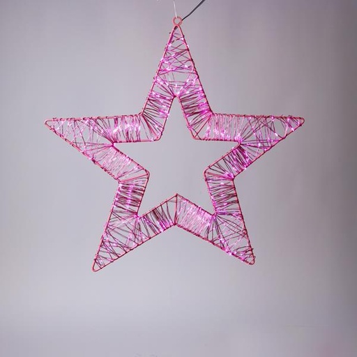 [600-22557] ESTRELLA ILUMINADA 45 cm, 260 MINI LED, ADAPTADOR 4,5 V, MARCO METÁLICO ROSA, CABLE DE COBRE ROSA, MINI LED ROSA, CABLE DE CONDUCCIÓN 5 m, IP44