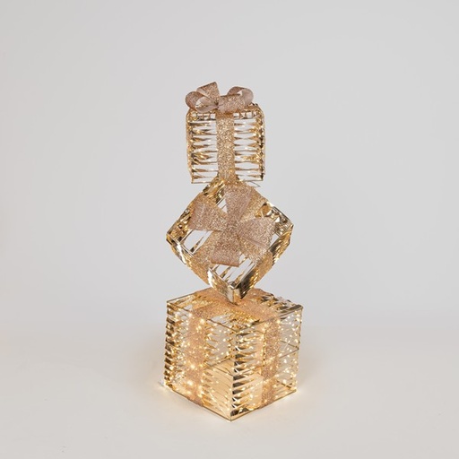 [600-22564] CAJAS DE REGALO DE PIE DE 95 cm, 600 MINI LED, ADAPTADOR DE 4,5 V, TEMPORIZADOR, CABLE DE COBRE PLATEADO, LED BLANCO CÁLIDO, CABLE DE 5 m, IP44