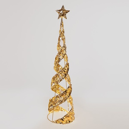 [600-22565] Cono de árbol dorado con estrella en la punta, 120 cm, 300 mini LED, adaptador de 4,5 V, temporizador, cable de cobre plateado, LED blanco cálido, cable de 5 m, IP44