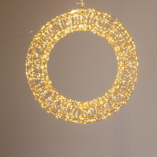 [600-22567] Guirnalda luminosa de 60 cm, 1400 mini LED, adaptador de 31 V, temporizador, cable de cobre color bronce, estructura metálica color bronce, LED blanco cálido, cable de 5 m, IP44