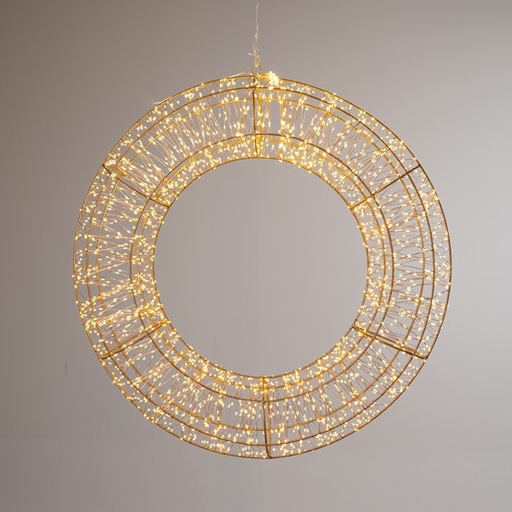 [600-22568] Guirnalda luminosa de 70 cm, 1600 mini LED, adaptador de 31 V, temporizador, cable de cobre color bronce, estructura metálica color bronce, LED blanco cálido, cable de 5 m, IP44