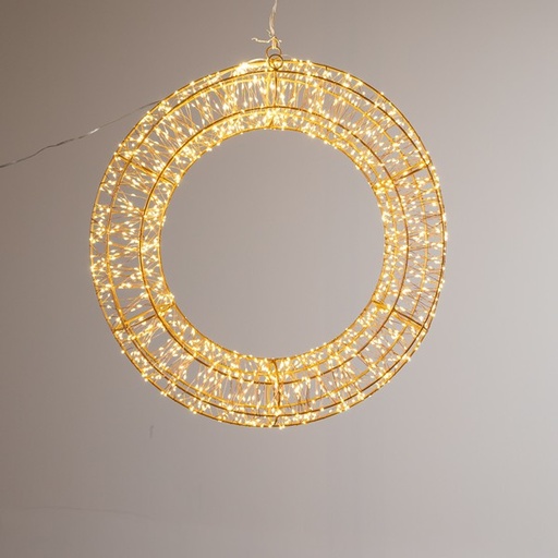 [600-22569] Guirnalda luminosa de 100 cm, 2400 mini LED, adaptador de 31 V, temporizador, cable de cobre y bronce, estructura metálica de bronce, LED blanco cálido, cable de 5 m, IP44