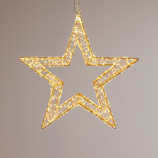 [600-22571] ESTRELLA ILUMINADA DE 50 cm, 1000 MINI LED, ADAPTADOR DE 31 V, TEMPORIZADOR, CABLE DE COBRE BRONCE, ESTRUCTURA METÁLICA DE BRONCE, LED BLANCO CÁLIDO, CABLE DE 5 m, IP44