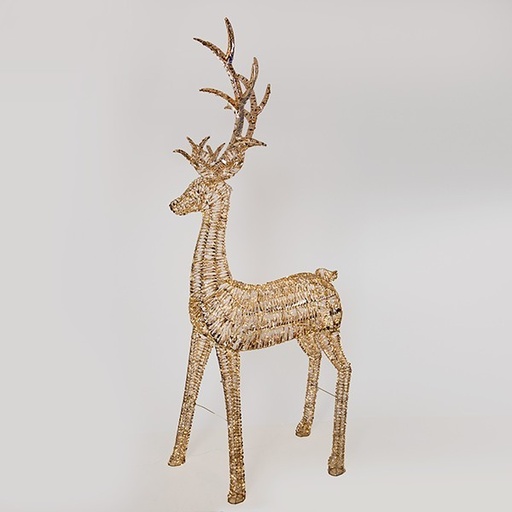 [600-22573] RENO DORADO ILUMINADO DE 270 cm, 5200 MINI LED, ADAPTADOR DE 31 V, 8 M/H, CABLE DE COBRE PLATEADO, ESTRUCTURA DE METAL DORADO, LED BLANCO CÁLIDO, CABLE DE 5 m, IP44