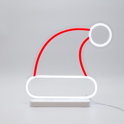 [600-23117] Cuerda luminosa de neón de 30 x 27 cm, adaptador de 4,5 V, gorro de Papá Noel, base LED roja y blanca, cable de 3 m, IP44