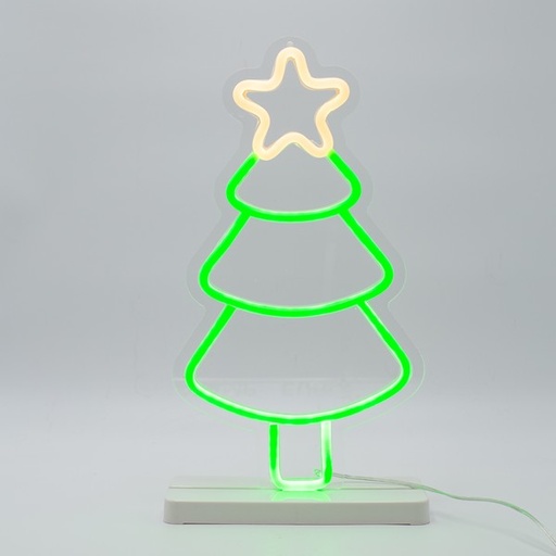[600-23119] Cuerda luminosa de neón de 19 x 35 cm, adaptador de 4,5 V, con forma de árbol de Navidad, base LED verde y amarillo, cable de 3 m, IP44.