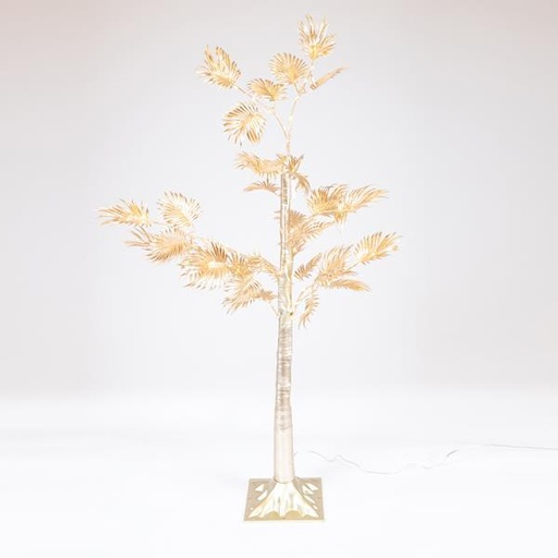 [600-30584] ÁRBOL DORADO CON HOJAS DE PALMA 1,2m, ADAPTADOR 4,5V, 80 MINI LED BLANCO CÁLIDO, CABLE 3m, IP44