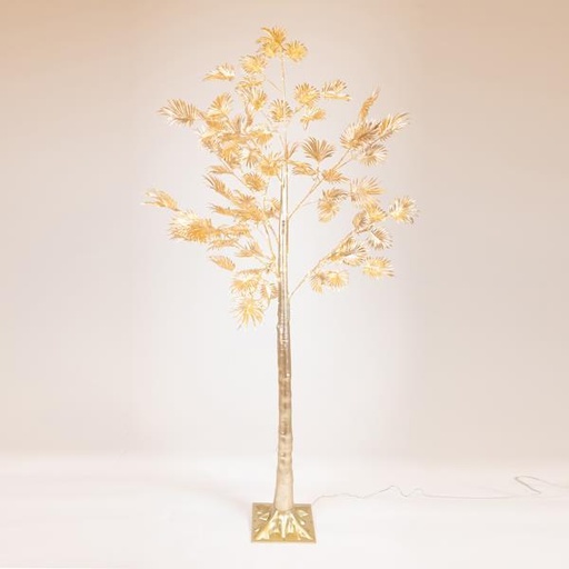 [600-30586] ÁRBOL DORADO CON HOJAS DE PALMA 1,8m, ADAPTADOR 4,5V, 140 MINI LED BLANCO CÁLIDO, CABLE 3m, IP44