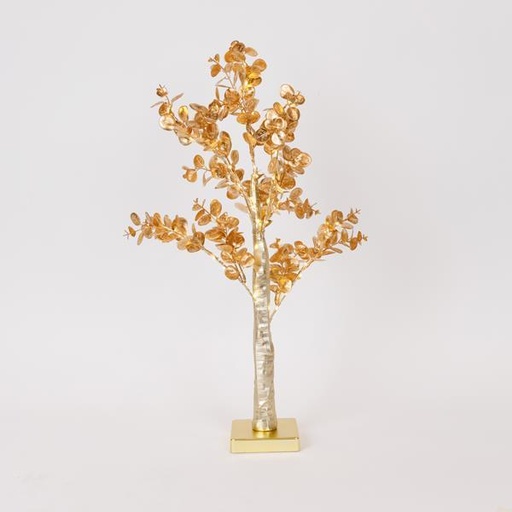 [600-30717] EUCALIPTO DORADO 60cm, CAJA DE PILAS 3xAA, TEMPORIZADOR, 40 MINI LED BLANCO CÁLIDO, IP20