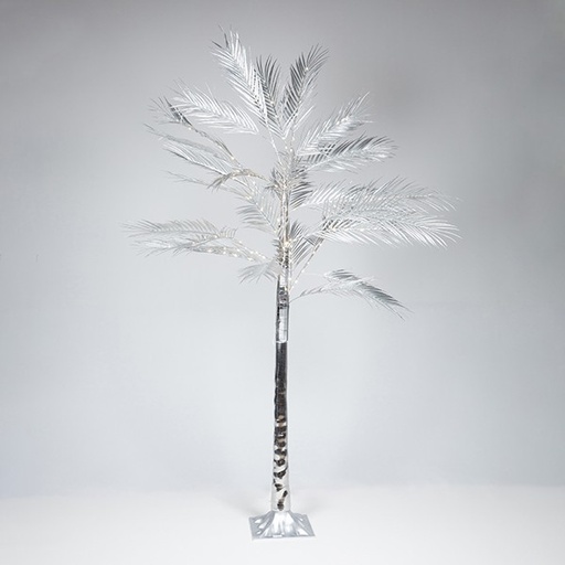 [600-30728] ÁRBOL DE HOJAS DE HELECHO CON HOJAS PLATEADAS 2,1m, ADAPTADOR, 180 MINI LED BLANCO CÁLIDO, CABLE DE 3m, IP44
