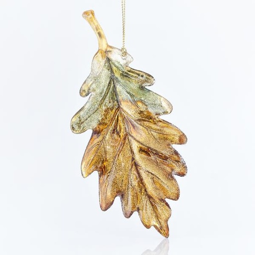 [600-40751] HOJA DE UVA ACRÍLICA CHAMPÁN-BRONCE CON BRILLO DORADO, 12,7x0,7cm