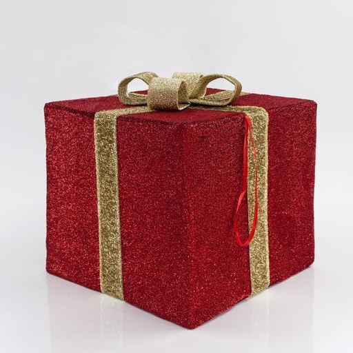 [600-40835] CAJA DE REGALO DE TELA, ROJA CON CINTA DORADA, 50 cm