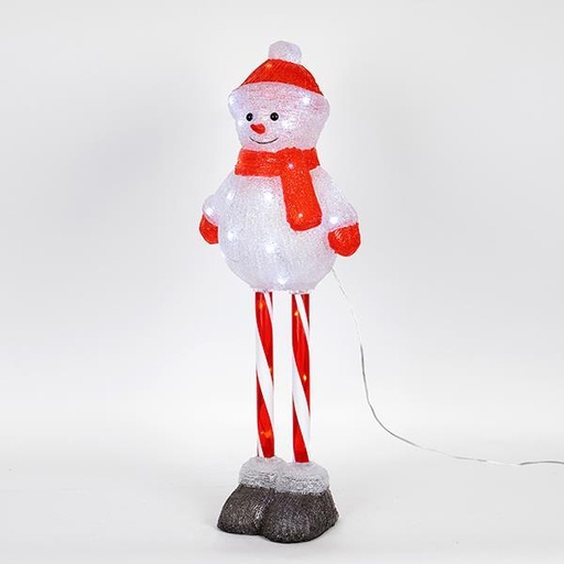 [600-40885] Muñeco de nieve acrílico con patas de caramelo, adaptador de 3,5 V, LED blanco, cable de 5 m, 25 x 18 x 67 cm, IP44