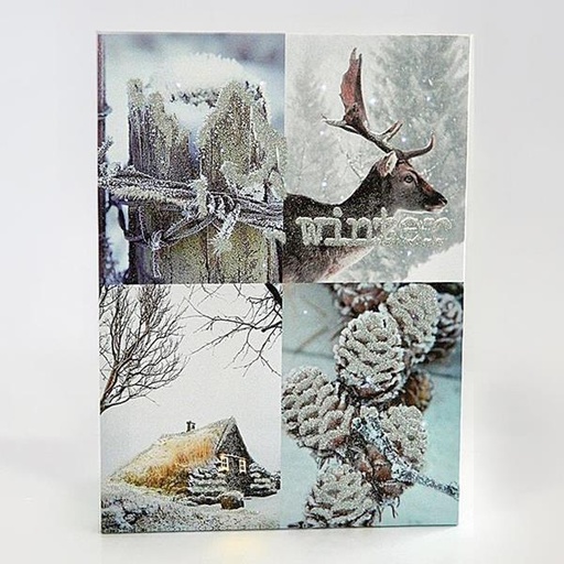 [600-41505] CUADRO EN LIENZO CON DISEÑO DE ESCENA NEVADA, 30X40cm, CON 26 LED, FUNCIONA A PILAS