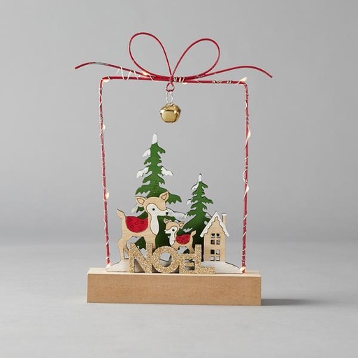 [600-41659] Figura de regalo de metal iluminada, funciona con pilas, 15 x 4,5 x 23 cm, IP20