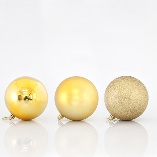 [600-42521] BOLAS DE PLÁSTICO DORADAS, SET DE 6 PIEZAS, 10 cm