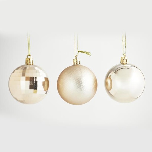 [600-42745] BOLAS DE PLÁSTICO, SET DE 24 PIEZAS, 8 PIEZAS DORADAS MATE, 8 PIEZAS DORADAS, 8 PIEZAS BOLAS DE DISCO DORADAS, 6 cm