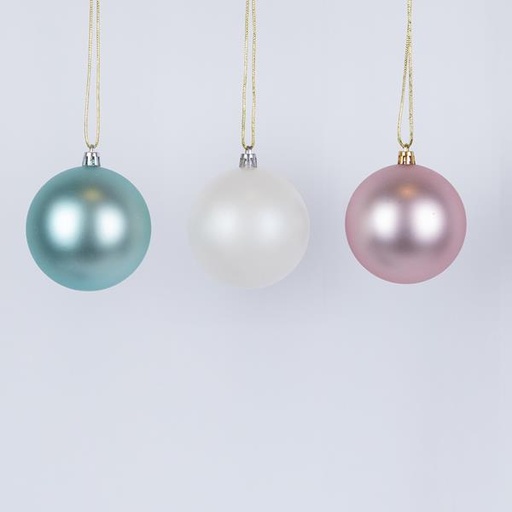 [600-42758] BOLAS DE PLÁSTICO, BLANCAS, ROSAS, VERDES CLAROS, SET DE 6 UDS., 10 cm