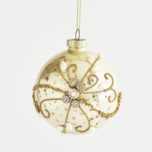 [600-42787] Bola de cristal dorada con diseño, juego de 4 piezas, 8 cm