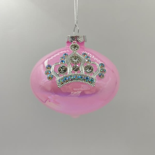 [600-42798] Adorno de cristal, cebolla, rosa con corona, juego de 4 piezas, 10 cm