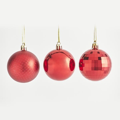 [600-42834] BOLA DE PLÁSTICO, ROJA, SET DE 24 PIEZAS, 6 cm