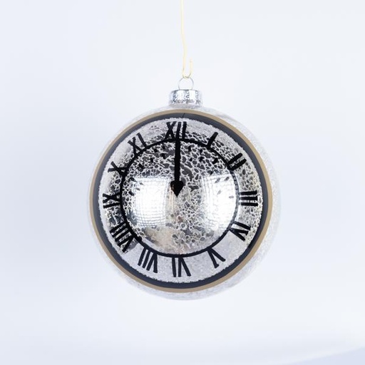 [600-42875] BOLA DE CRISTAL, CHAMPÁN, CON DISEÑO DE RELOJ, SET DE 2 PIEZAS, 12 cm