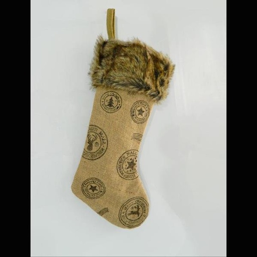 [600-43049] CALCETÍN BEIGE CON DIBUJOS Y PELO, 45cm.