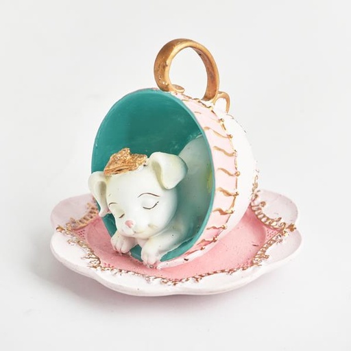 [600-43982] TAZA DECORATIVA CON PERRO, ROSA, 10x11cm