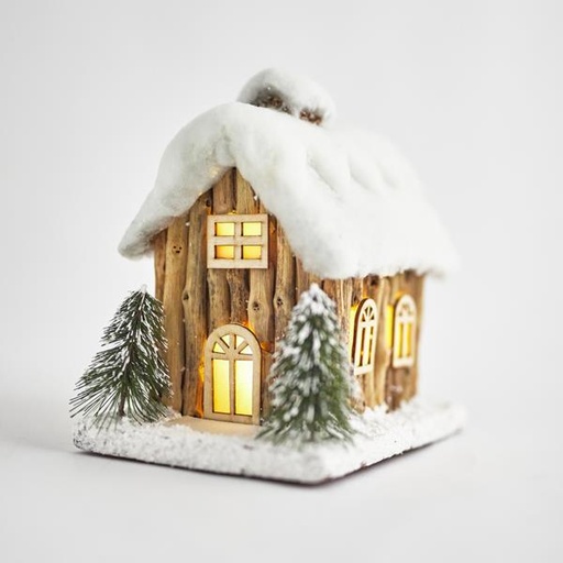 [600-43993] CASA ILUMINADA CON DOS ÁRBOLES, FUNCIONA A PILAS, 21x14x19cm