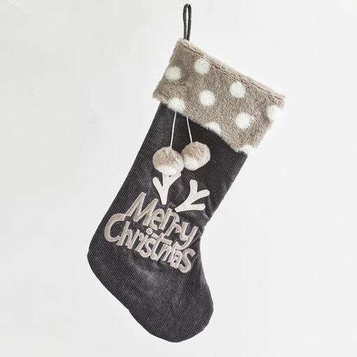 [600-44145] CALCETÍN, GRIS TERCIOPELO, CON PON PON, 28x5x55cm