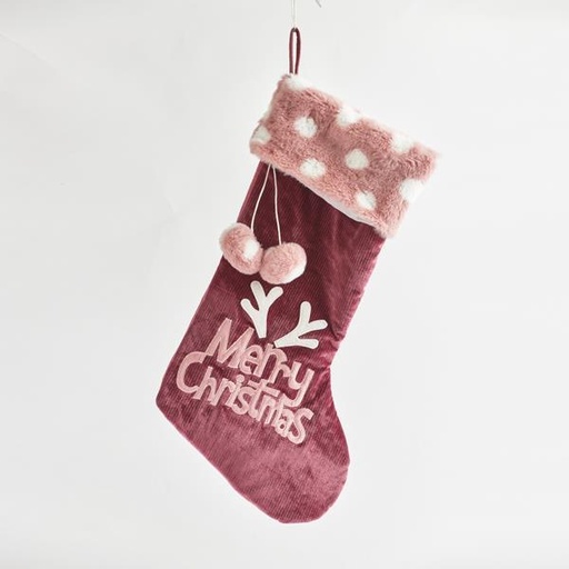 [600-44146] CALCETÍN, TERCIOPELO ROSA, CON PON PON, 28x5x55cm