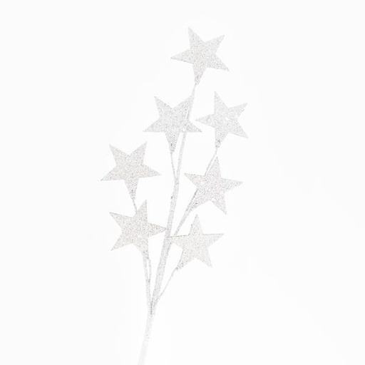 [600-44299] RAMA CON PURPURINA BLANCA Y ESTRELLAS, 46cm