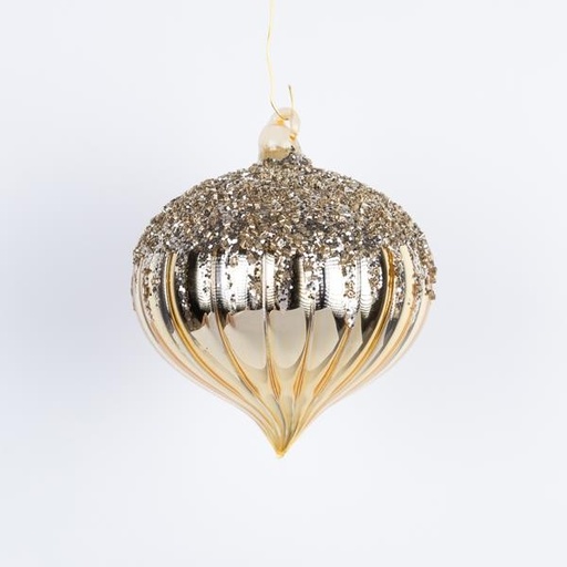 [600-44327] BOLA DE CRISTAL, DORADA, CEBOLLA, CON BRILLO DE CRISTAL, SET DE 2 PIEZAS, 12 cm