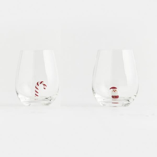 [600-44333] VASO, CON BASTÓN DE CARAMELO Y MUÑECO DE NIEVE EN EL INTERIOR, SET DE 2 PIEZAS