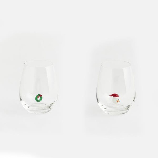 [600-44334] VIDRIO, CON CORONA Y PAPÁ NOEL EN EL INTERIOR, SET DE 2 PIEZAS