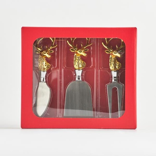 [600-44339] CUCHILLOS PARA QUESO, CON CIERVO DORADO, SET DE 3 PIEZAS