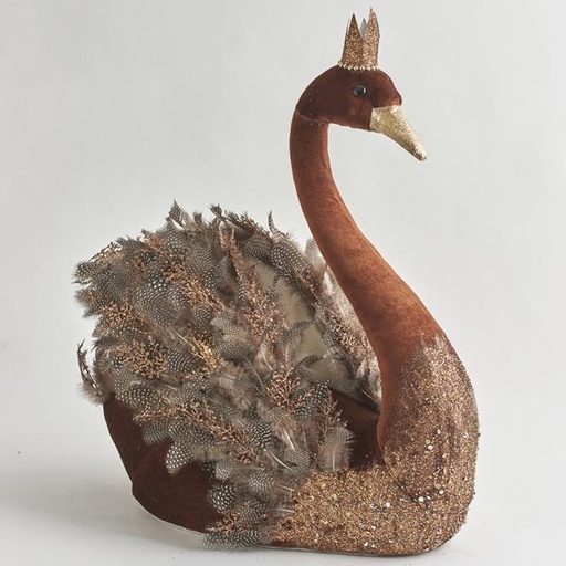 [600-44453] CISNE DE TERCIOPELO, MARRÓN, CON BRILLO COBRE, 59 cm