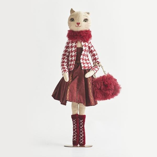 [600-44479] GATO DE TERCIOPELO, ROJO Y BLANCO, 11 x 35 cm