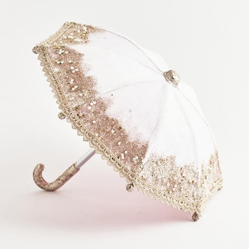 [600-44489] PARAGUAS DE TERCIOPELO, ROSA, CON BRILLO 23x26cm